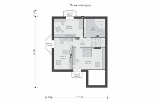 Дом с мансардой, гаражом, эркером, террасой и балконами