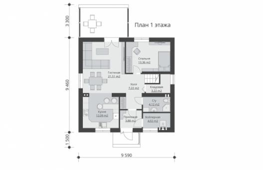 Проект одноэтажного жилого дома с мансардой и террасой